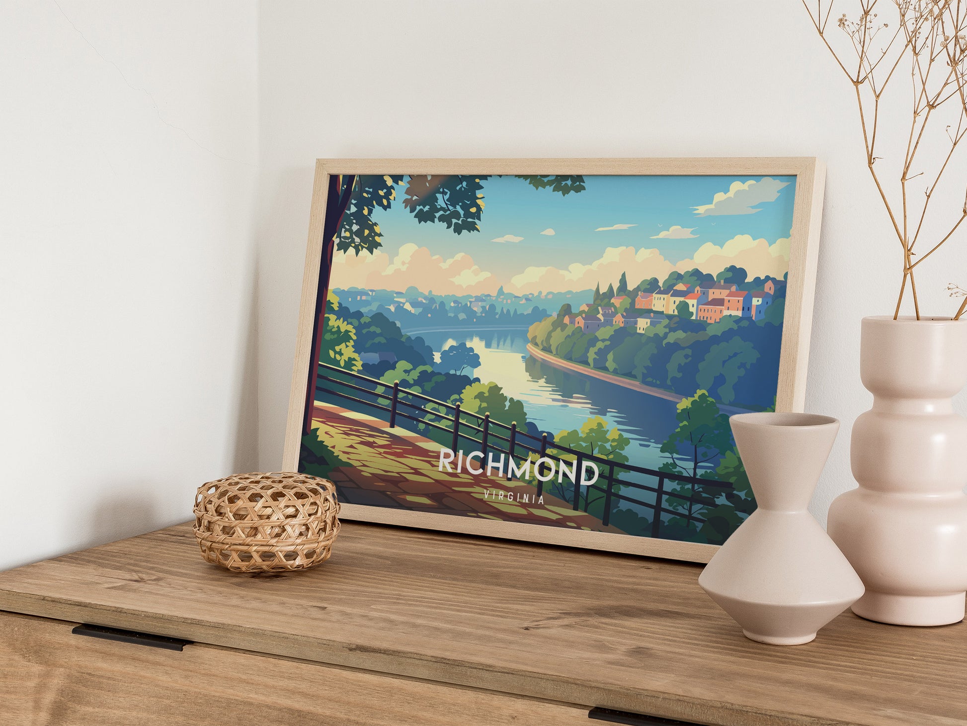 Richmond, Virginia Landscape Poster | Southern Capital Charm Vacation Wall Art — 12x18 in