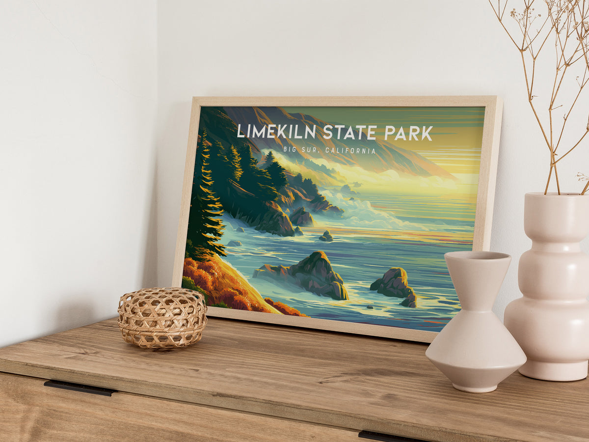 Limekiln State Park Landscape Poster | Big Sur, California Vacation Wall Art — 12x18 in