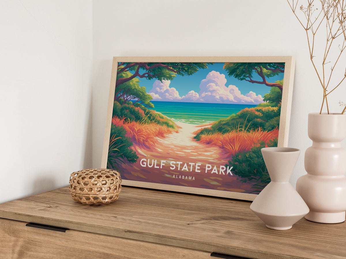 Gulf State Park Landscape Poster | Alabama Framed or Unframed Travel Gift Wall Art — 12x18 in
