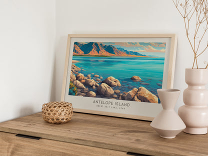 Antelope Island Landscape Matte Border Poster | Great Salt Lake, Utah Destination Print — 12x18 in