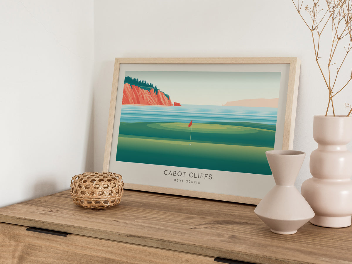 Cabot Cliffs Landscape Matte Border Poster | Nova Scotia Country Club Decor Links Poster — 12x18 in