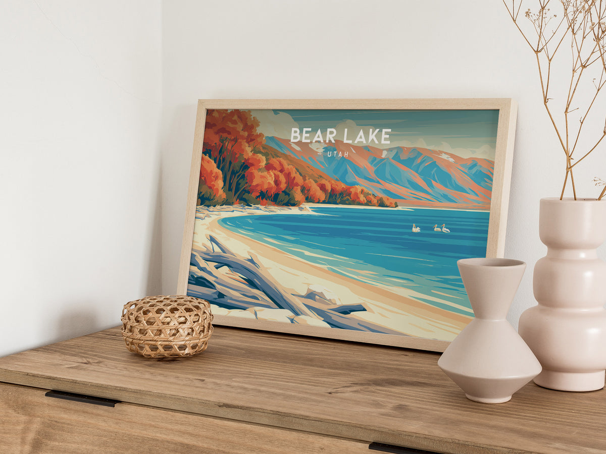 Bear Lake, Utah Landscape Poster | Tropical Beach Print Framed or Unframed Wall Art — 12x18 in