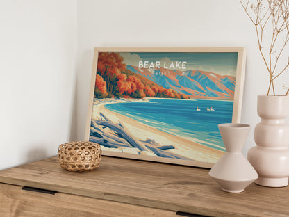Bear Lake, Utah Landscape Poster | Tropical Beach Print Framed or Unframed Wall Art — 12x18 in