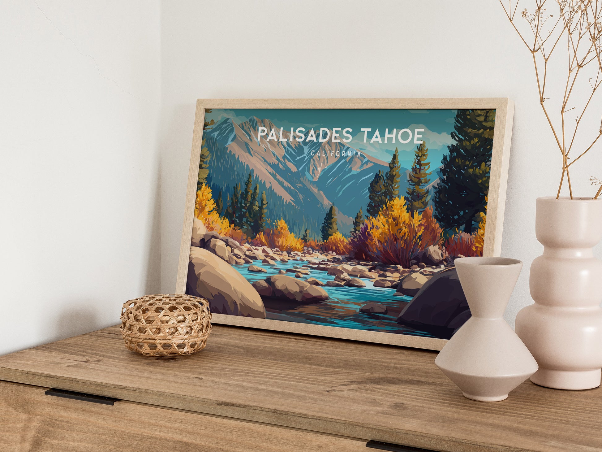 Palisades Tahoe Landscape Poster | California Ski Run Vacation Wall Art — 12x18 in