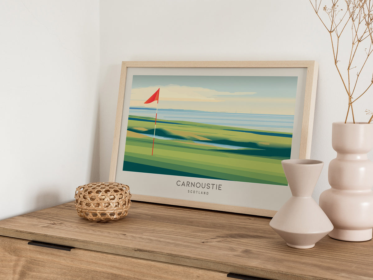 Carnoustie Landscape Matte Border Poster | Scotland Golf Course Print Travel Wall Art — 12x18 in