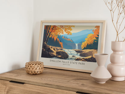 Swallow Falls State Park Landscape Matte Border Poster | Maryland Framed or Unframed Travel Gift — 12x18 in