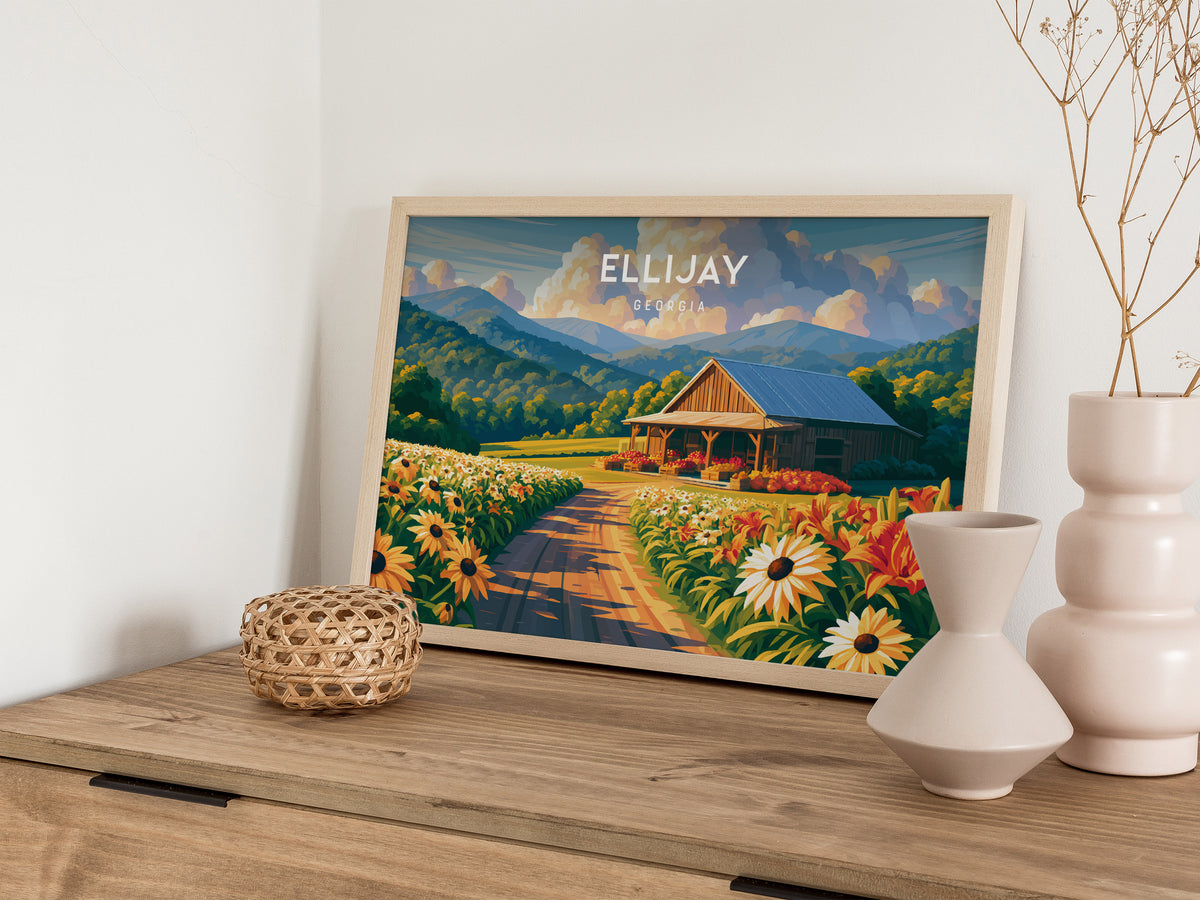 Ellijay Landscape Poster | Georgia Small Town Framed or Unframed Wall Art — 12x18 in