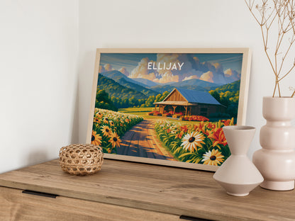 Ellijay Landscape Poster | Georgia Small Town Framed or Unframed Wall Art — 12x18 in