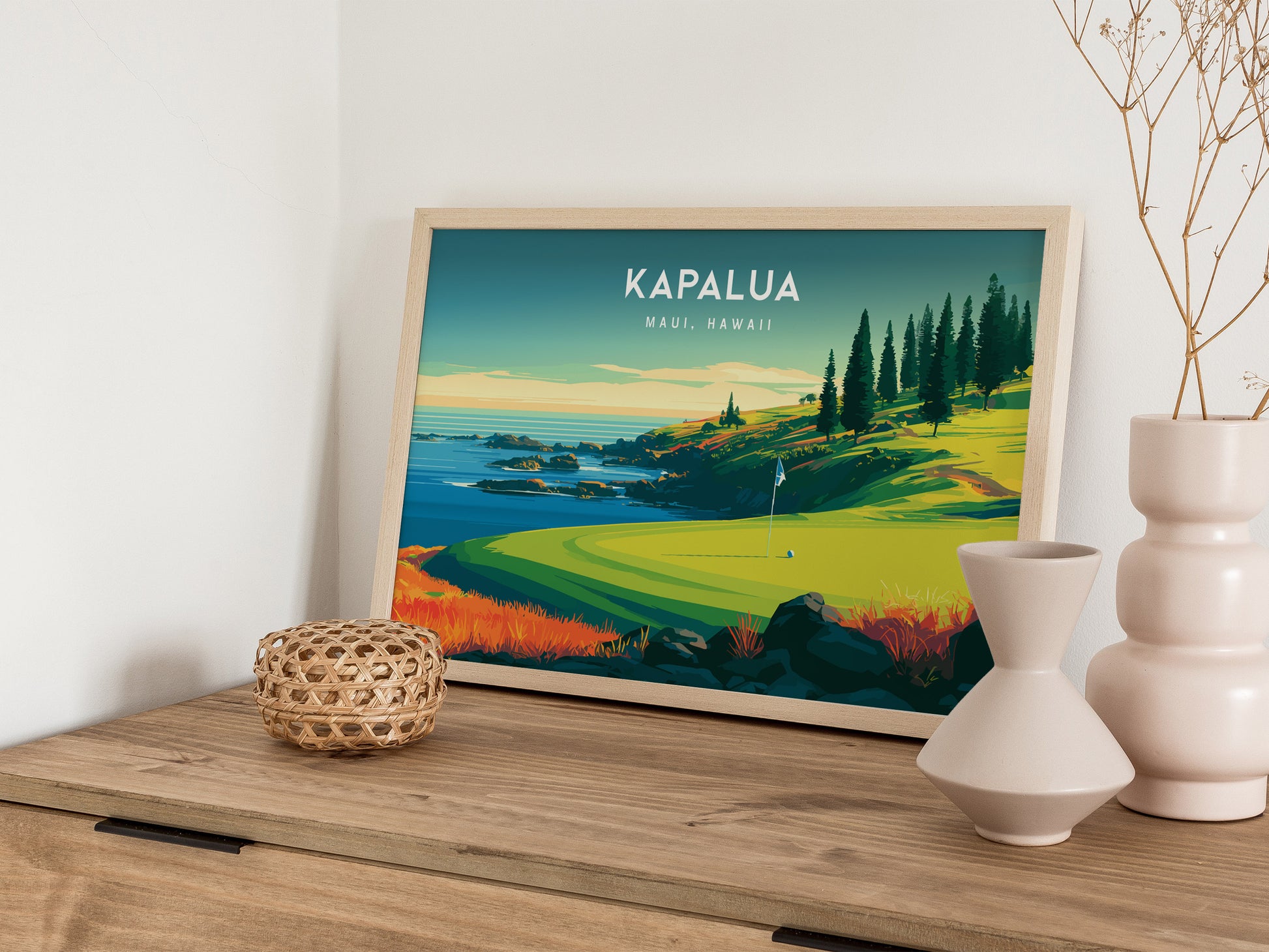 Kapalua Landscape Poster | Maui, Hawaii Golf Wall Art Country Club Decor — 12x18 in