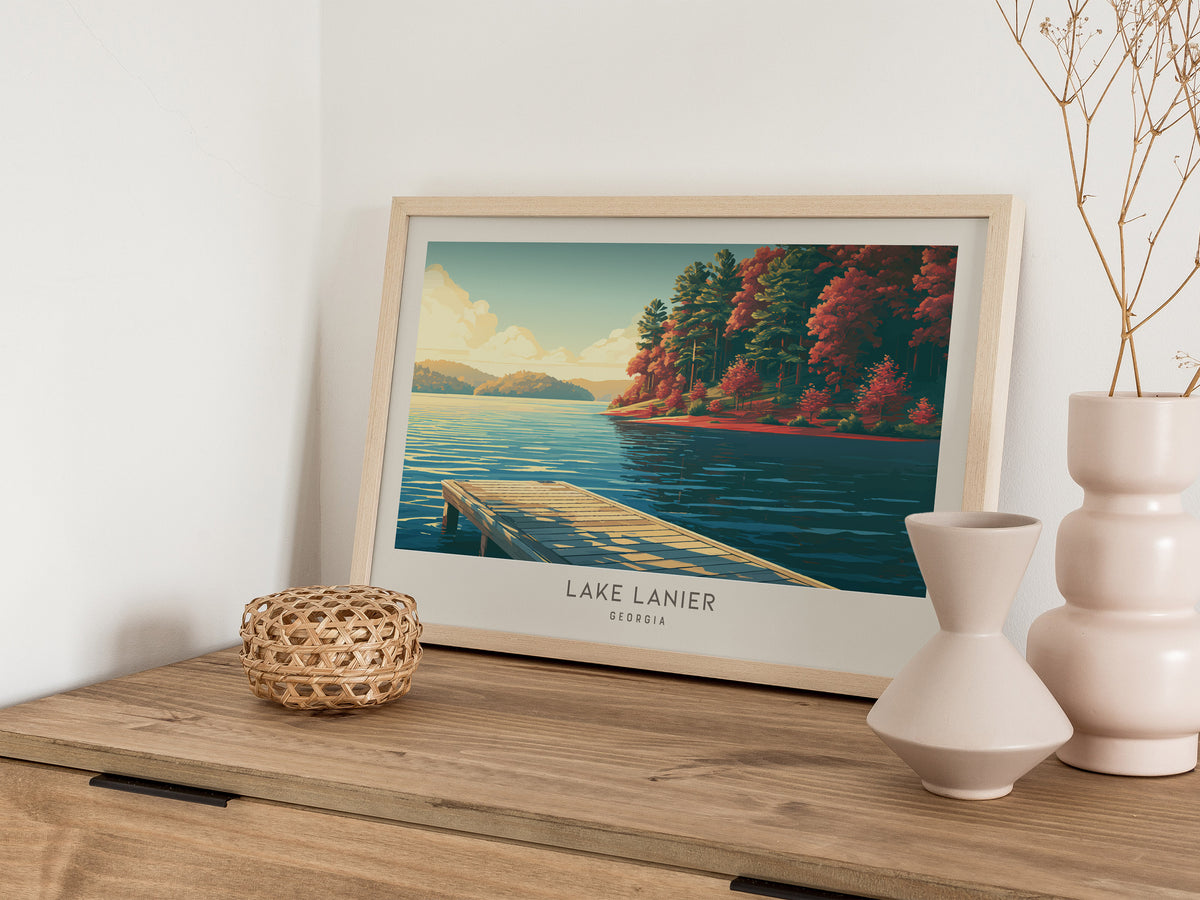 Lake Lanier Landscape Matte Border Poster | Georgia Travel Gift Framed or Unframed — 12x18 in