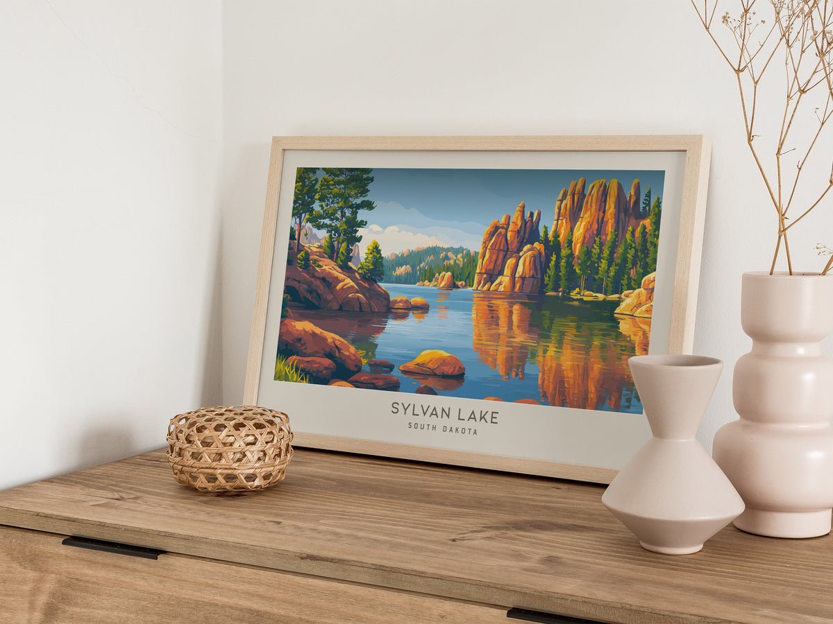 Sylvan Lake Landscape Matte Border Poster | South Dakota Travel Gift Wall Art — 12x18 in
