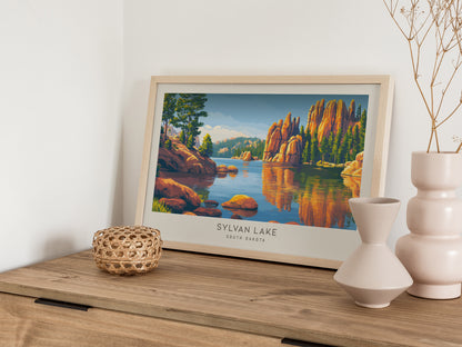 Sylvan Lake Landscape Matte Border Poster | South Dakota Travel Gift Wall Art — 12x18 in
