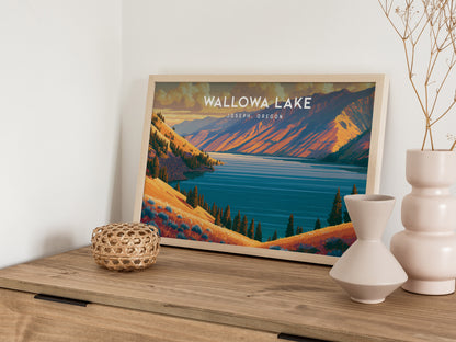 Wallowa Lake Landscape Poster | Joseph, Oregon Vacation Wall Art — 12x18 in