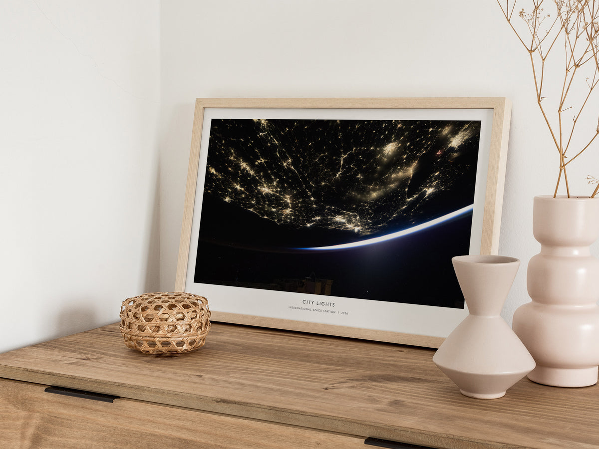 City Lights Landscape Poster | NASA International Space Station Astronomy Print Wall Art — 12x18 in