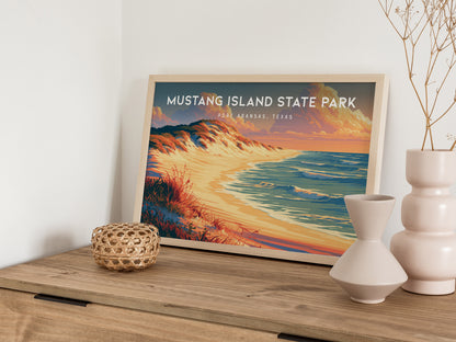 Mustang Island State Park, Port Aransas, Texas Landscape Poster | Coastal Beach Decor Wall Art — 12x18 in