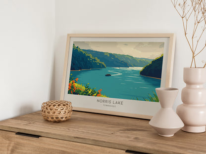 Norris Lake Landscape Matte Border Poster | Tennessee Vacation Wall Art — 12x18 in