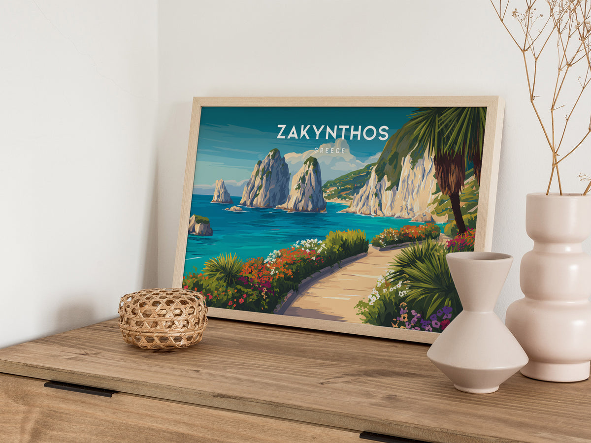 Zakynthos, Greece Landscape Poster | Navagio Beach Travel Gift Wall Art — 12x18 in