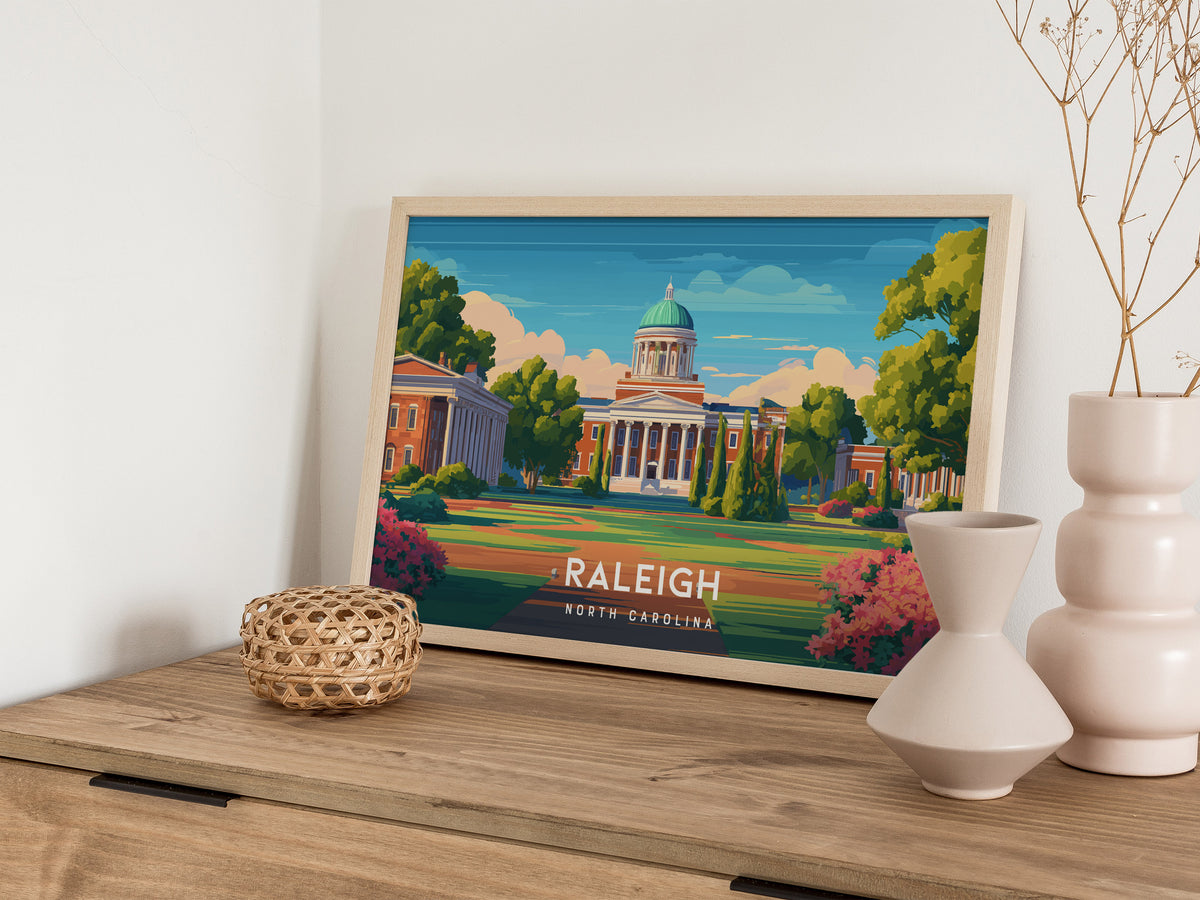 Raleigh Landscape Poster | North Carolina Oak City Framed or Unframed Wall Art — 12x18 in