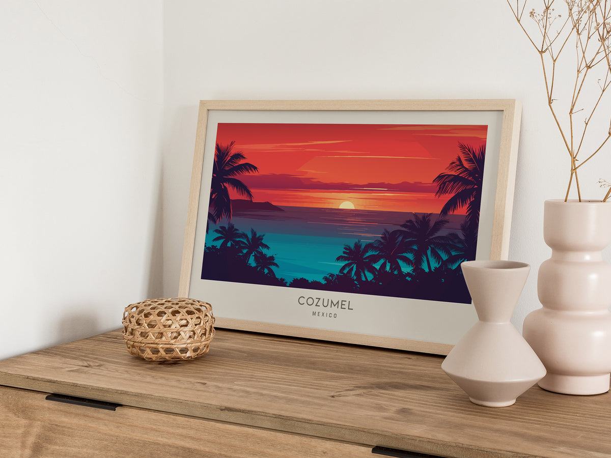 Cozumel Landscape Matte Border Poster | Mexico Tropical Beach Print Travel Wall Art — 12x18 in