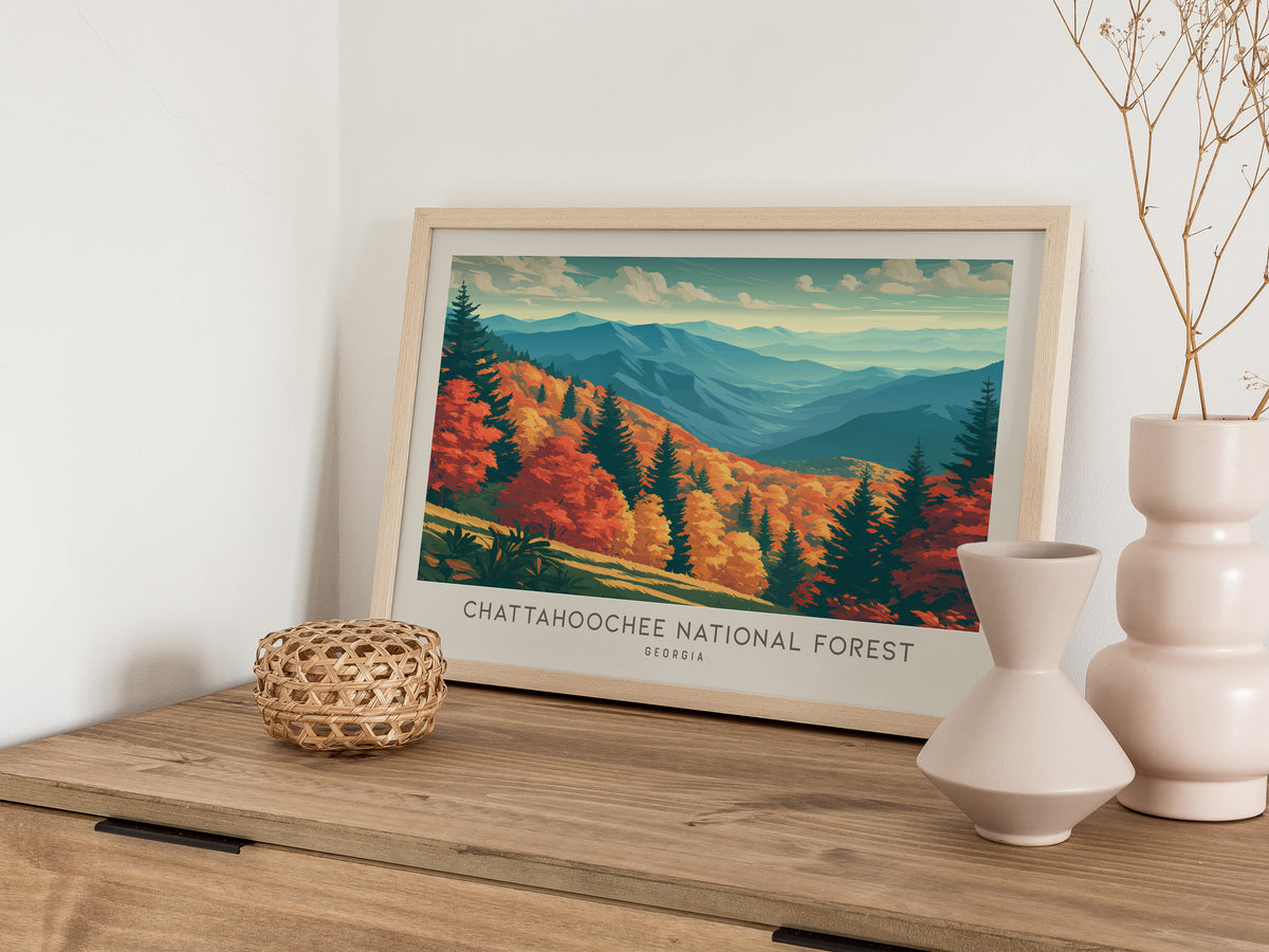 Chattahoochee National Forest Landscape Matte Border Poster | Georgia Travel Wall Art — 12x18 in