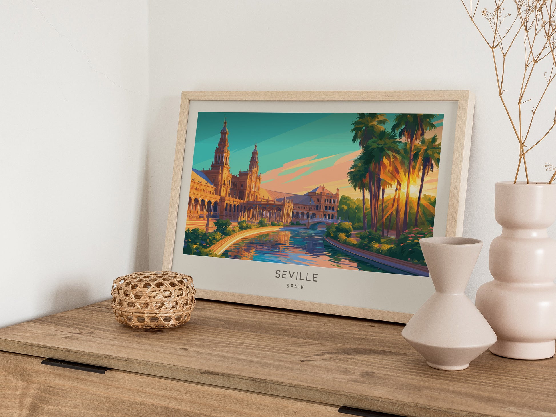 Seville Landscape Matte Border Poster | Spain Framed or Unframed Travel Gift Wall Art — 12x18 in