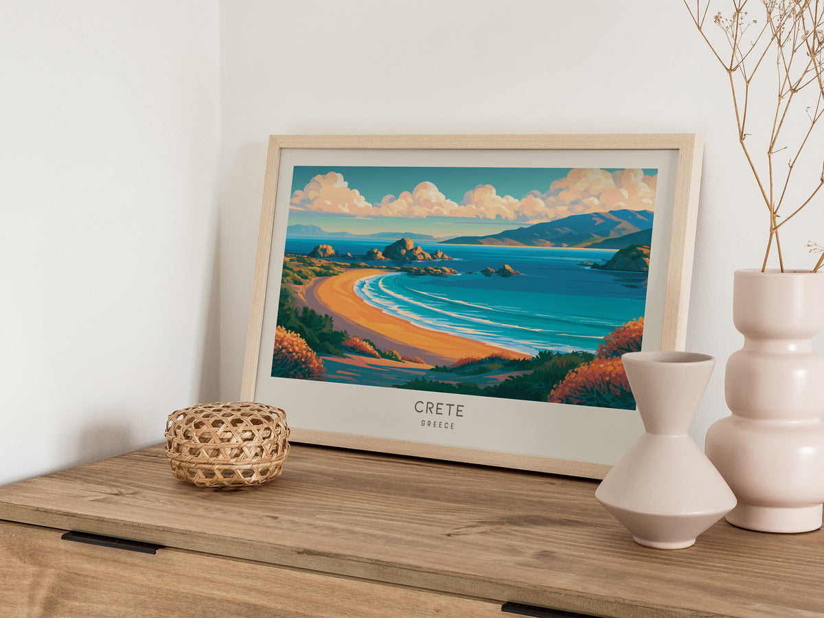 Crete Landscape Matte Border Poster | Greece Tropical Beach Print Vacation Wall Art — 12x18 in