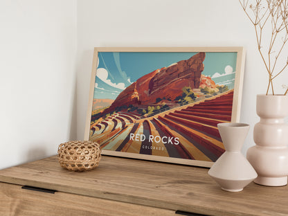 Red Rocks Amphitheatre Landscape, Colorado Poster | Iconic Mountain Venue Destination Print Wall Art — 12x18 in