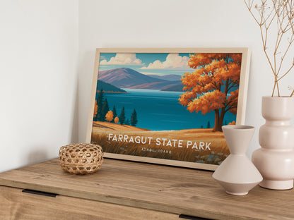 Farragut State Park Landscape Poster | Athol, Idaho Lakeside Pine Forest Framed or Unframed Wall Art — 12x18 in