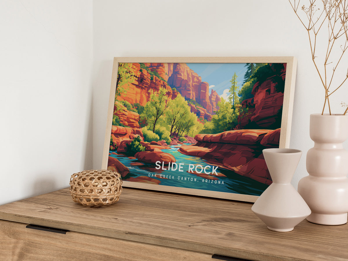 Slide Rock, Oak Creek Canyon, Arizona Landscape Poster | Desert Swimming Hole Destination Print Wall Art — 12x18 in
