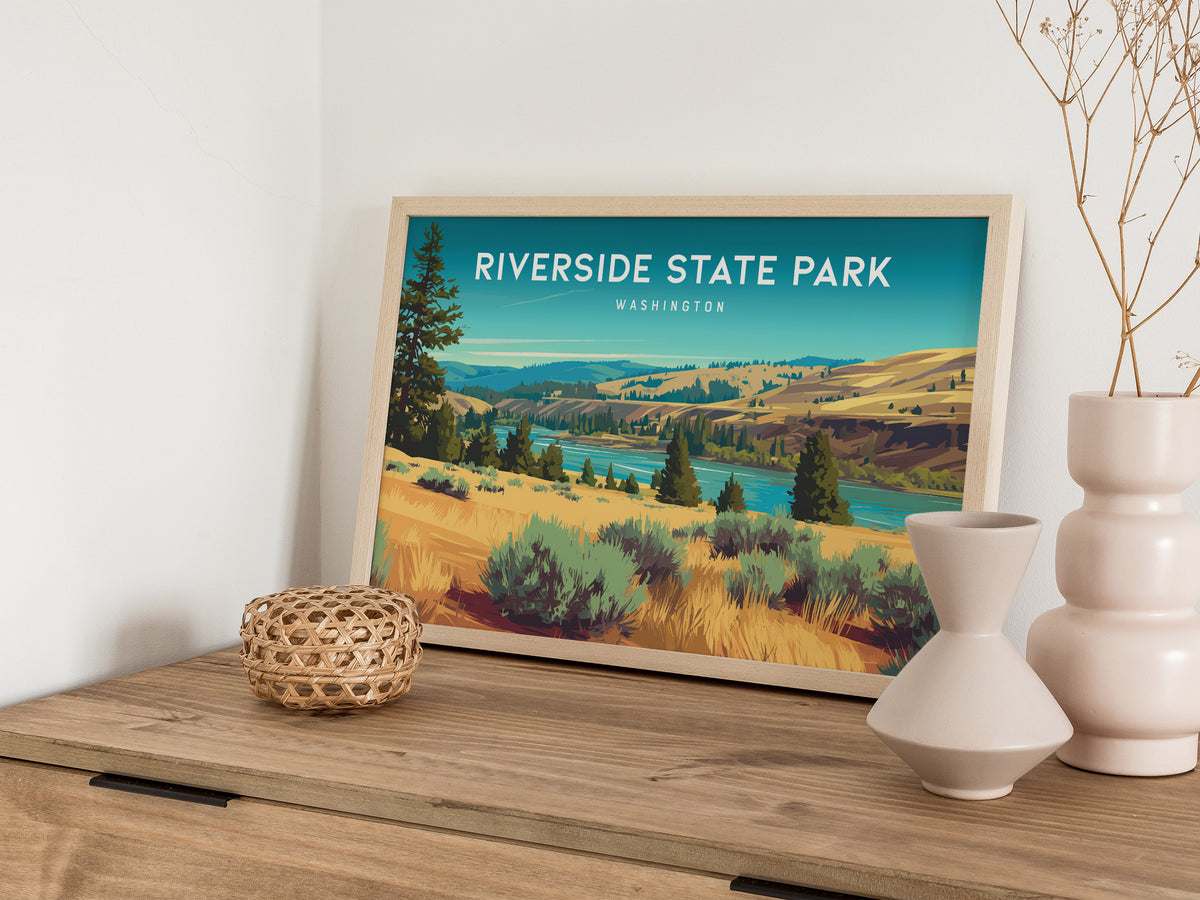 Riverside State Park, Washington Landscape Poster | Pacific Northwest Vacation Wall Art — 12x18 in