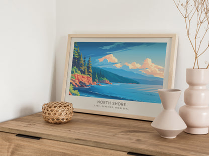 North Shore Landscape Matte Border Poster | Lake, Superior, Minnesota Travel Wall Art — 12x18 in