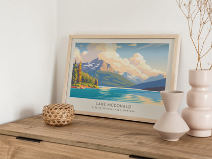 Lake McDonald Landscape Matte Border Poster | Glacier National Park, Montana Travel Wall Art — 12x18 in