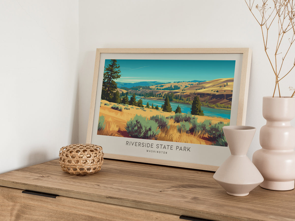 Riverside State Park Landscape Matte Border Poster | Washington Framed or Unframed Travel Gift — 12x18 in
