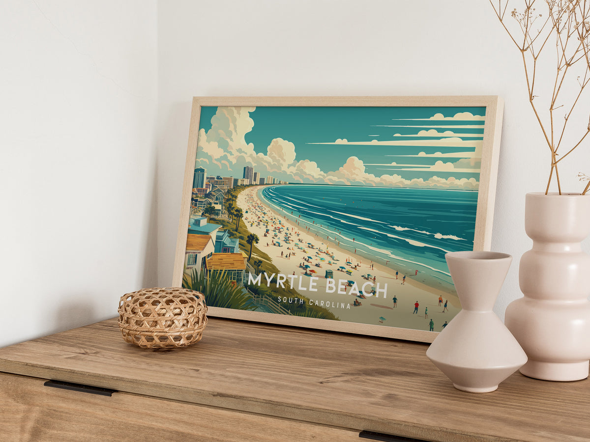 Myrtle Beach, South Carolina Landscape Poster | Coastal Beach Decor Wall Art — 12x18 in