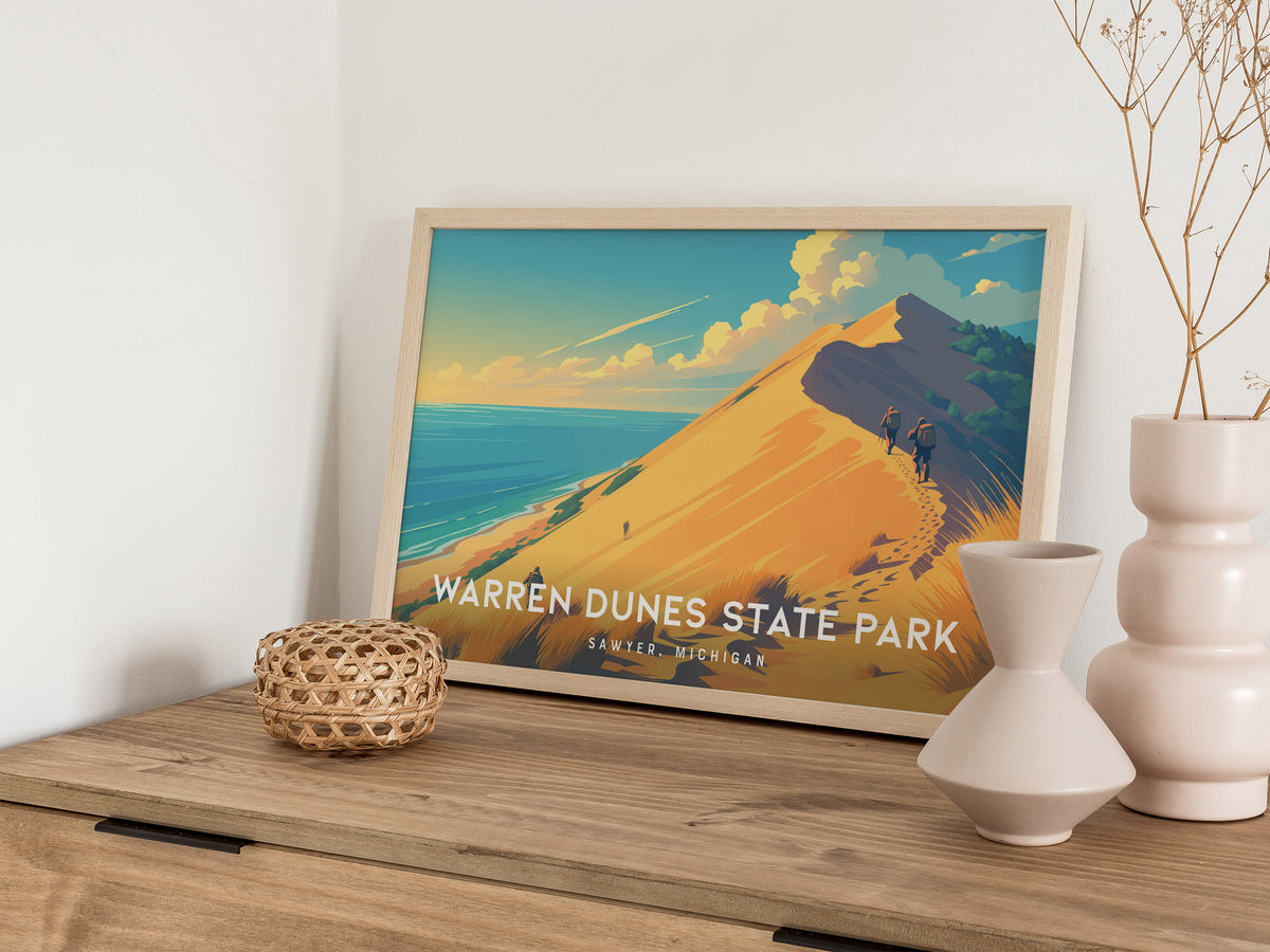 Warren Dunes State Park Landscape Poster | Sawyer, Michigan Travel Wall Art — 12x18 in