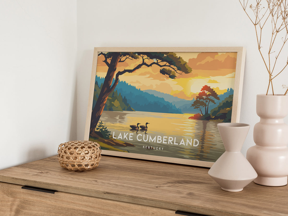 Lake Cumberland, Kentucky Landscape Poster | Framed or Unframed Lake House Decor Wall Art — 12x18 in