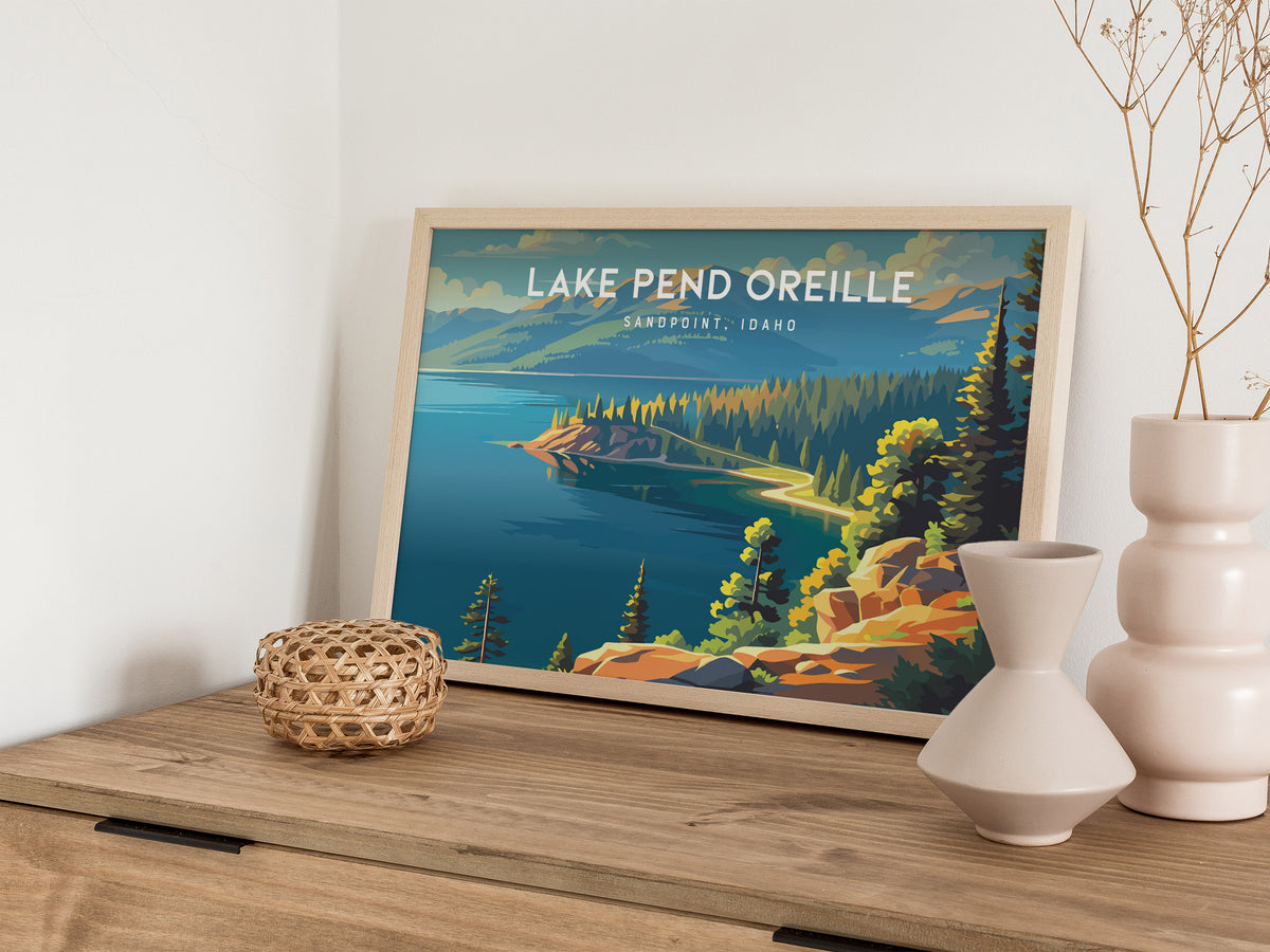 Lake Pend Oreille Landscape Poster | Sandpoint, Idaho Travel Wall Art — 12x18 in