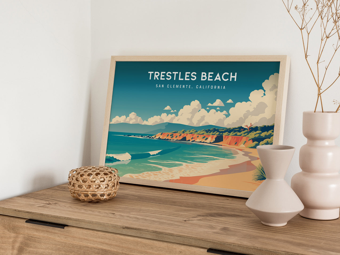 Trestles Beach Landscape, San Clemente, California Poster | Coastal Beach Decor Travel Gift Wall Art — 12x18 in