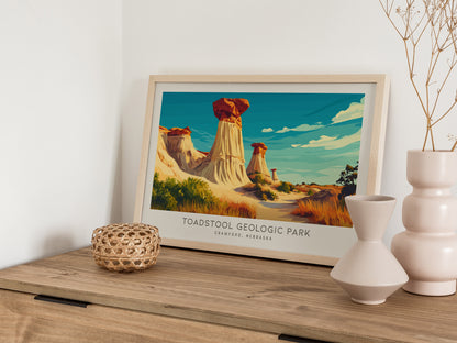 Toadstool Geologic Park Landscape Matte Border Poster | Crawford, Nebraska Framed or Unframed Travel Gift — 12x18 in