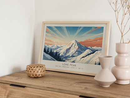 Lone Peak Landscape Matte Border Poster | Big Sky, Montana Travel Wall Art — 12x18 in