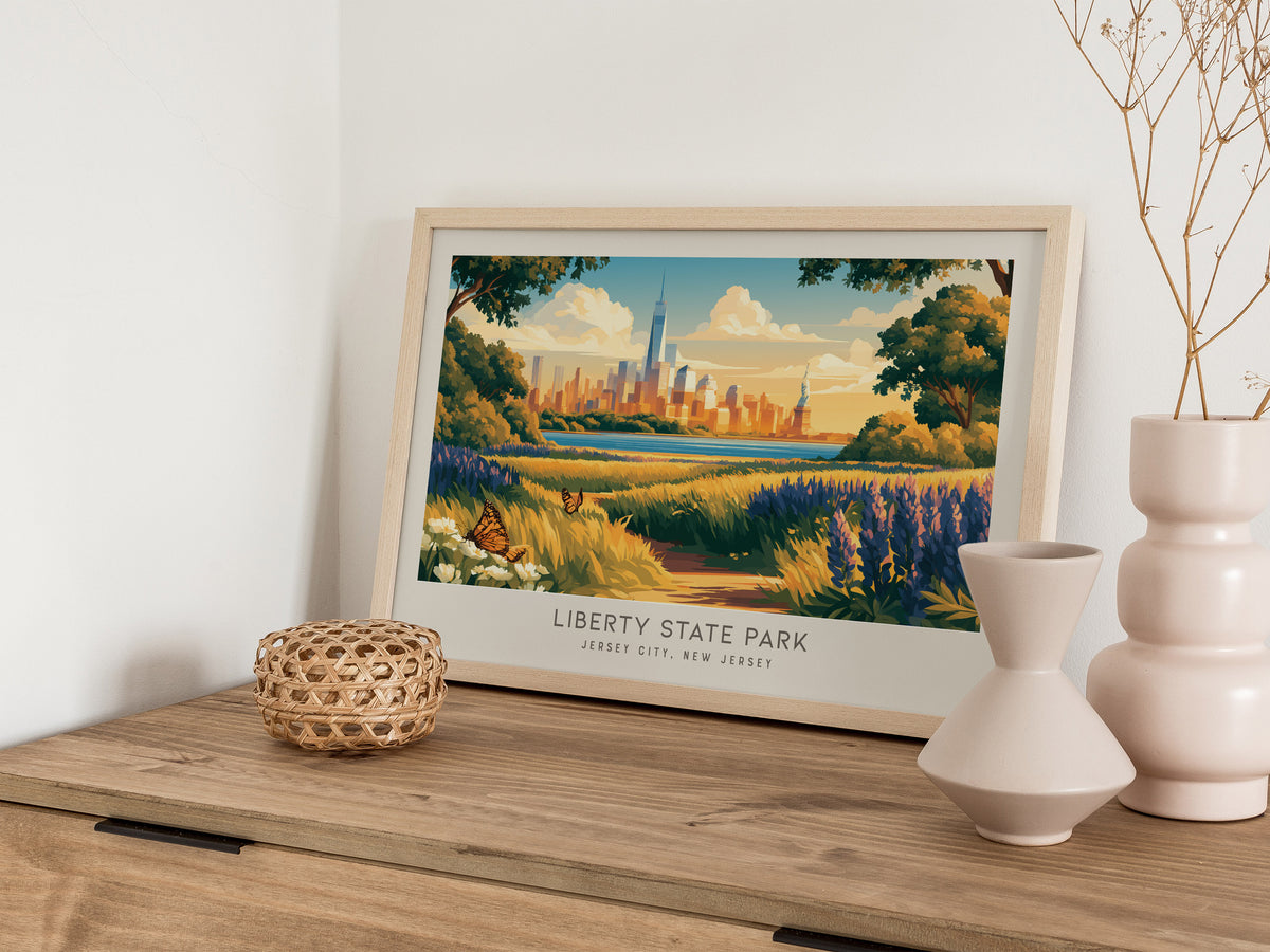 Liberty State Park Landscape Matte Border Poster | Jersey City, New Jersey Framed or Unframed Travel Gift — 12x18 in