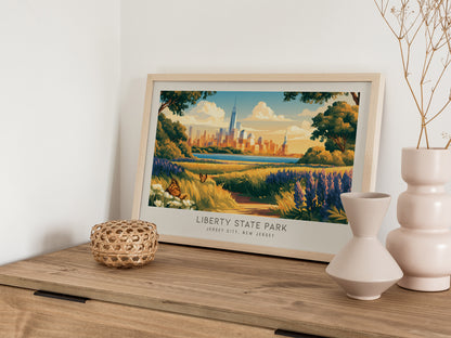 Liberty State Park Landscape Matte Border Poster | Jersey City, New Jersey Framed or Unframed Travel Gift — 12x18 in