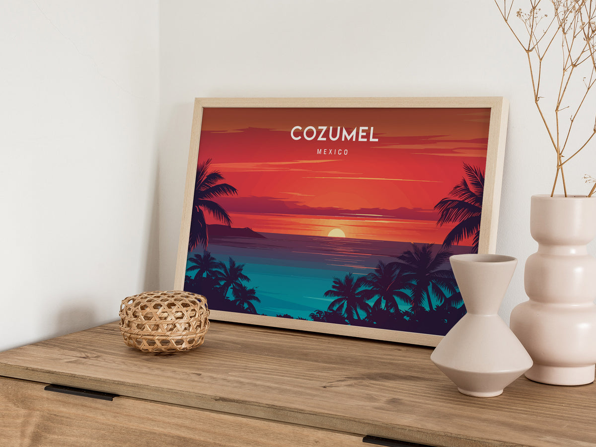 Cozumel, Mexico Landscape Poster | Destination Print Beach House Decor Wall Art — 12x18 in