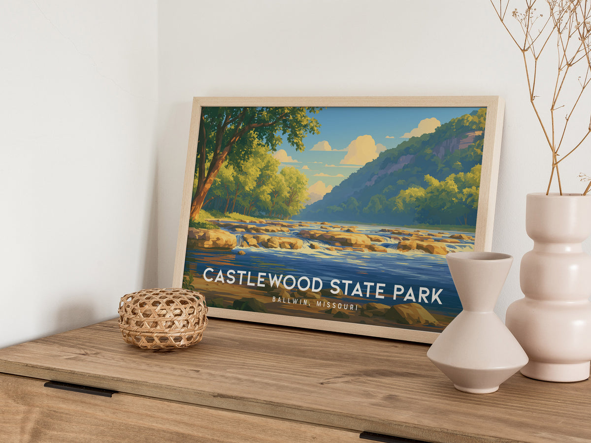 Castlewood State Park Landscape Poster | Ballwin, Missouri Scenic Bluff Overlook Vacation Wall Art — 12x18 in