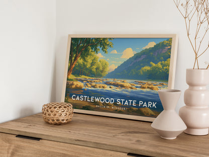 Castlewood State Park Landscape Poster | Ballwin, Missouri Scenic Bluff Overlook Vacation Wall Art — 12x18 in