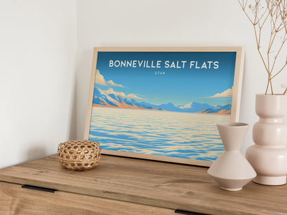 Bonneville Salt Flats Landscape Poster | Utah Endless White Expanse Travel Wall Art — 12x18 in