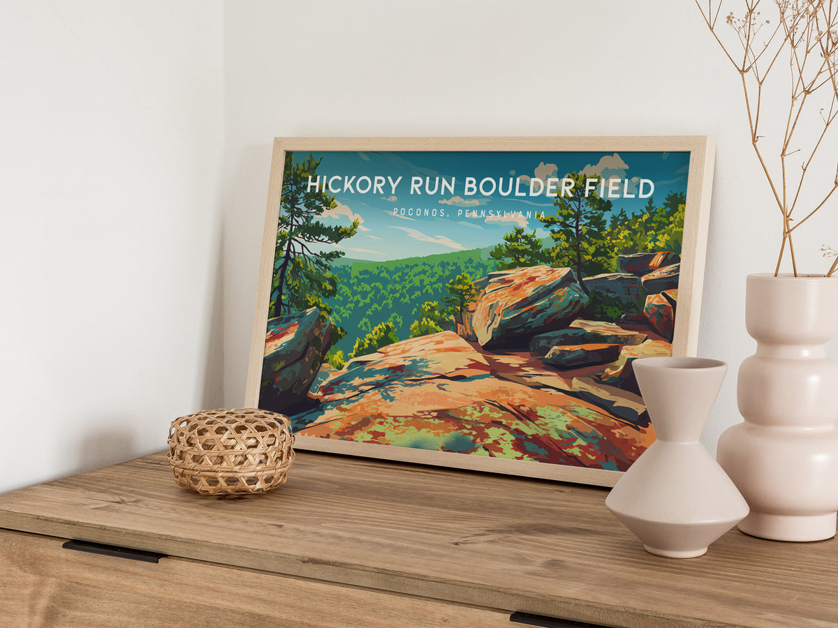 Hickory Run Boulder Field Landscape Poster | Poconos, Pennsylvania Destination Print Wall Art — 12x18 in