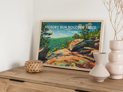 Hickory Run Boulder Field Landscape Poster | Poconos, Pennsylvania Destination Print Wall Art — 12x18 in