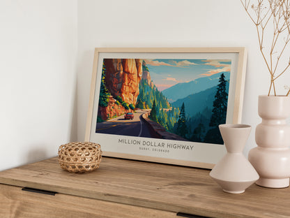Million Dollar Highway Landscape Matte Border Poster | Ouray, Colorado Vacation Wall Art — 12x18 in