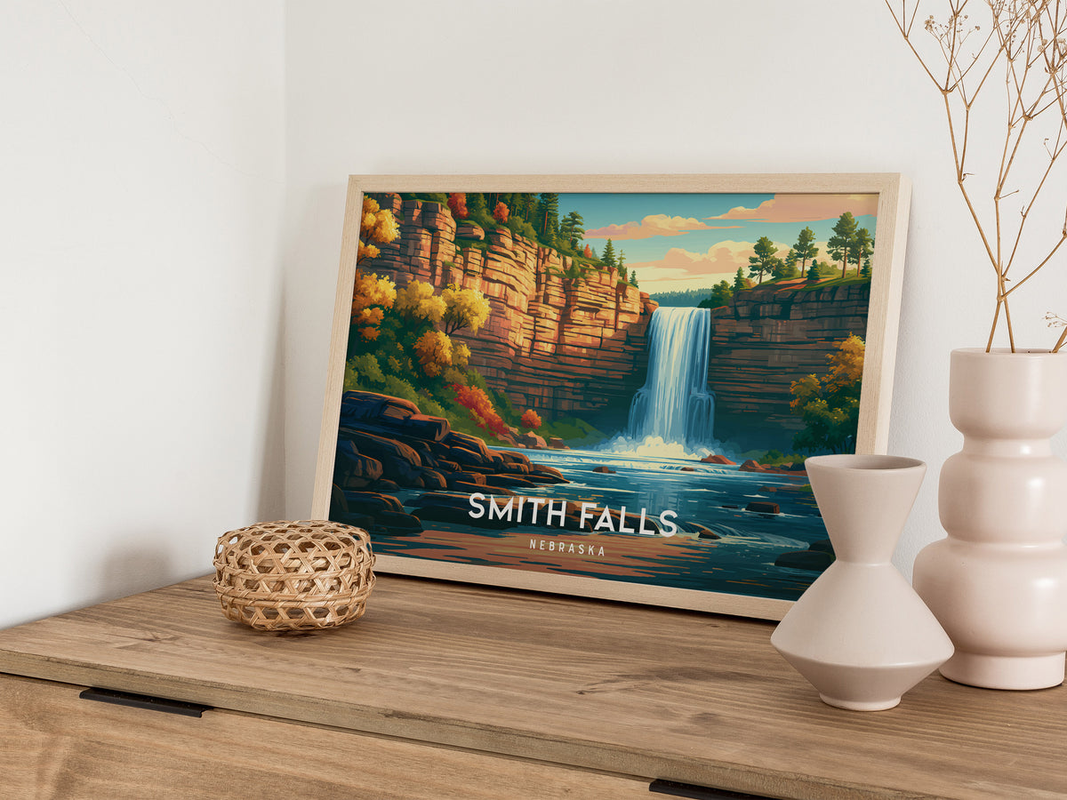 Smith Falls, Nebraska Landscape Poster | Waterfall Vacation Wall Art — 12x18 in